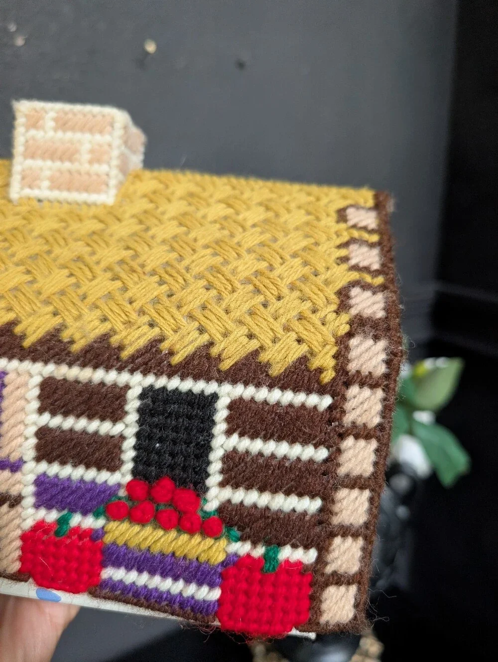 Adorable! Handmade Yarn Log Cabin Style Tissue Topper, 10